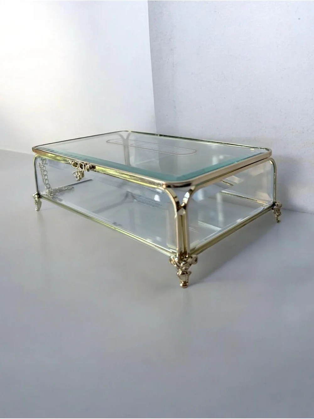 Glass Jewelry Display Box with Gold Frame vintage style